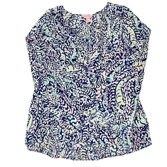 Lilly Pulitzer Kahli Blue Grotto Bell Sleeve Top Size Small ML-114 - Picture 3 of 12